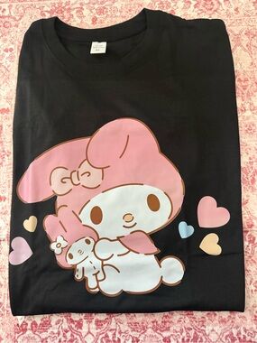 Black My Melody Graphic Tee with Pink Character